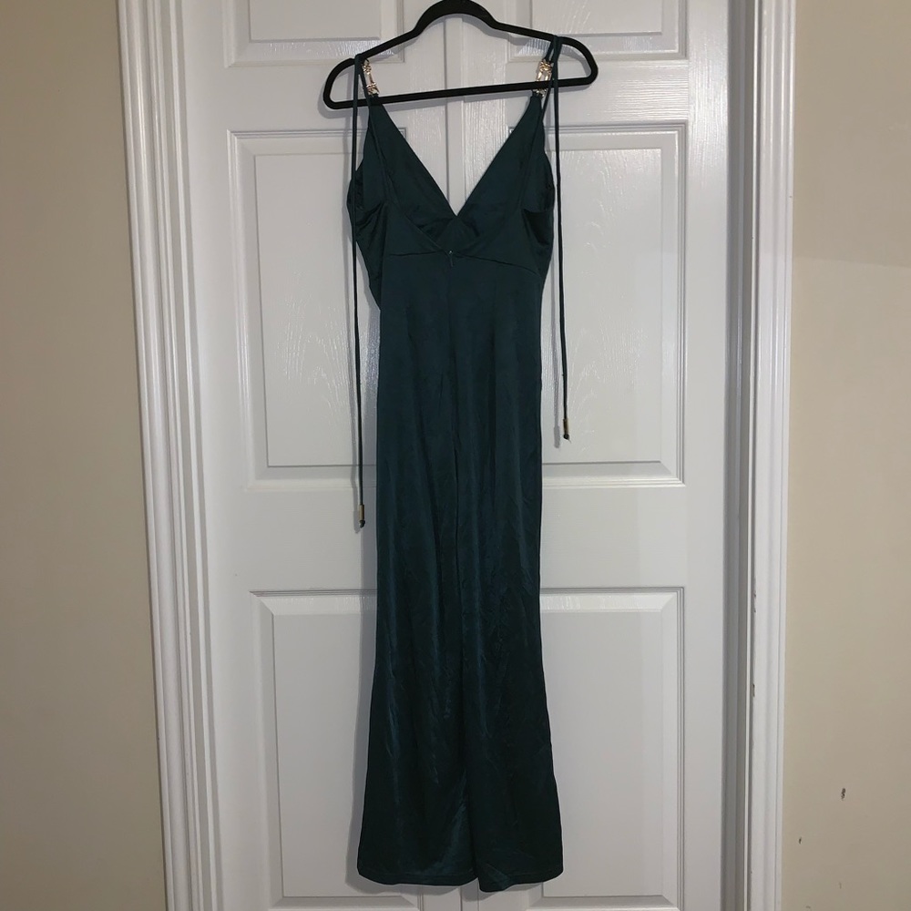 NWT JLUXLABEL Hunter Green Gold Tasseled Jumpsuit - Picture 8 of 13